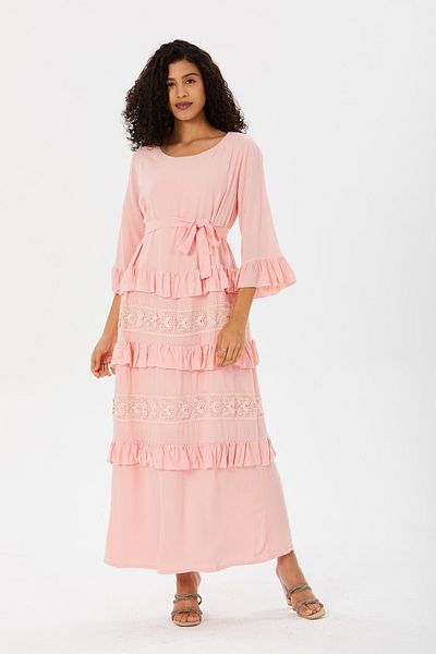 Kadınle Lace Ribbon Short Ruffle Dress