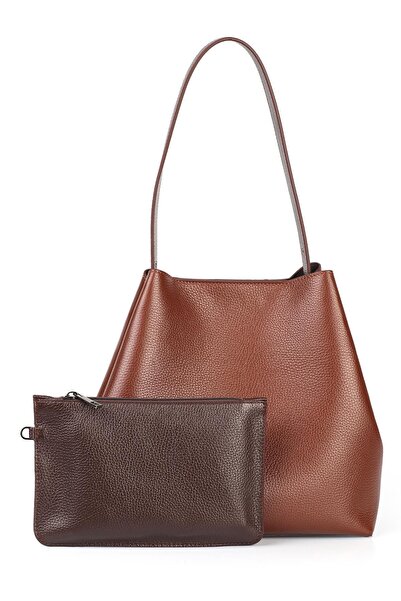 Ysmn Γυναικεία τσάντα ώμου από γνήσιο δέρμα καφέ YC011698DDZ