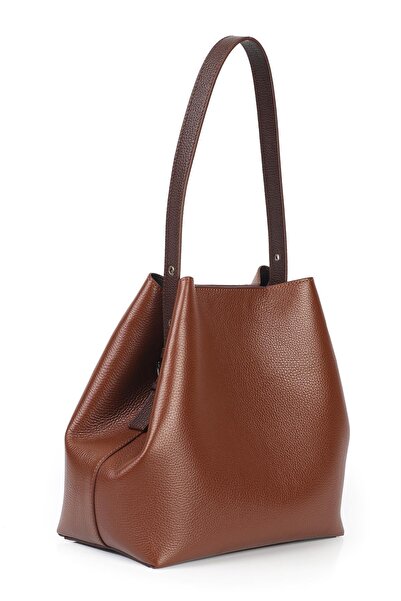 Ysmn Γυναικεία τσάντα ώμου από γνήσιο δέρμα καφέ YC011698DDZ