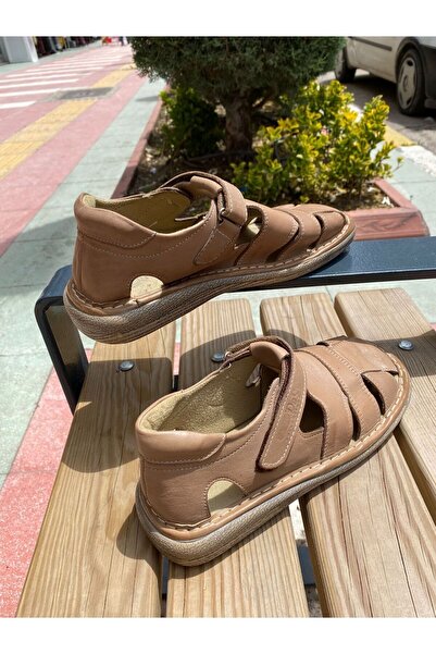 Podyum Aydındaş Günlük Cırtlı Comfort Hakiki Deri Gladyatör Sandalet
