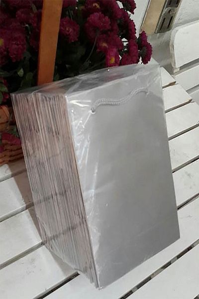 Parti dolabı 25 Pieces Silver Silver Cardboard Bag Twist Handle Bag 17x12 cm