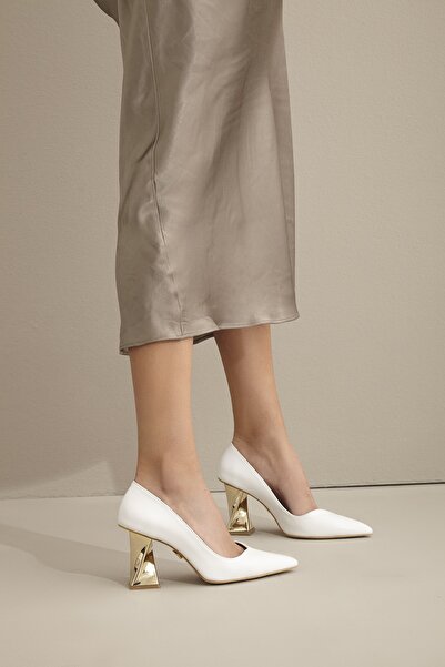 AYAKKABI PRENSİ Empire White Matte 8 cm Women's Stiletto, High Heels