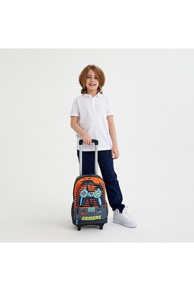 Coral High Kids Gray Orange Gamer Patterned 3-Piece Bag Set with Squeegee SET0123946