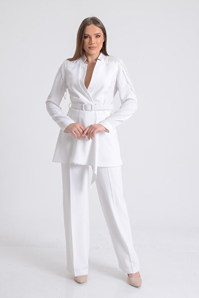 SpringStore Ekru Omuzu İşlemeli Ceketli Takım