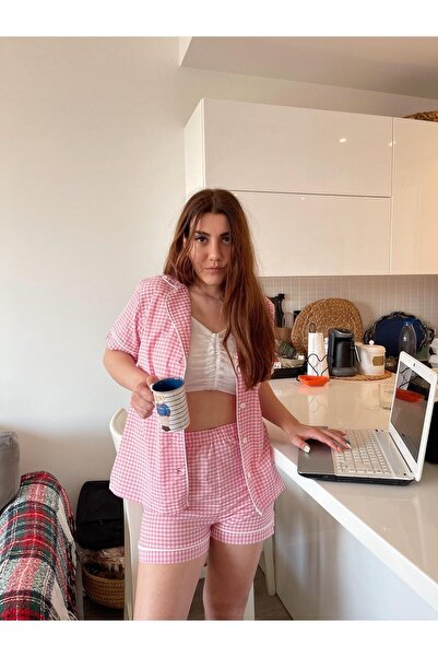 Serbella Gingham Checked 100% Woven Cotton Shorts Set