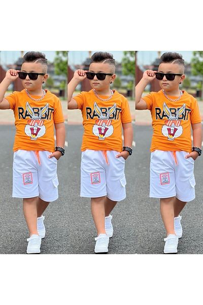 YARENKİDS Bugs Bunny Printed Double Summer Boy Suit 4-5-7-9-11 Years 100% Cotton