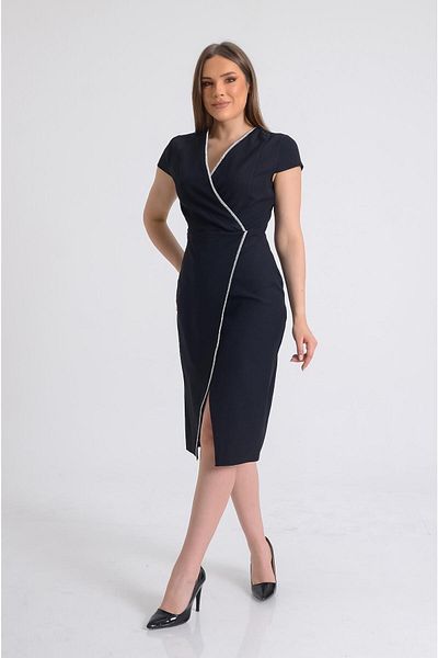 SpringStore Rochie neagră cu decolteu în V cu detalii de piatră