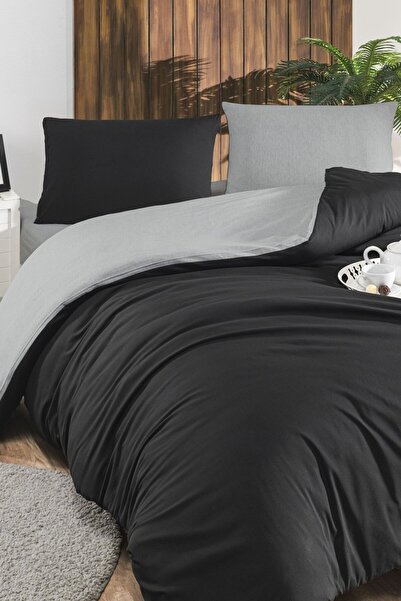 LIV CALISTA Σετ Παπλωματοθήκης Μονόχρωμο 120x200 με Ελαστικό Σεντόνι Γκρι-Μαύρο