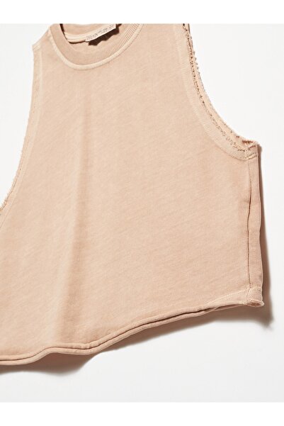 Dilvin 20676 Washed Crop Top-Beige