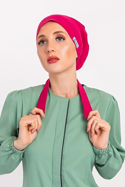 Nur Medikal Giyim Kadın Düz Vişne Desenli Hemşire Doktor Tesettür Bone