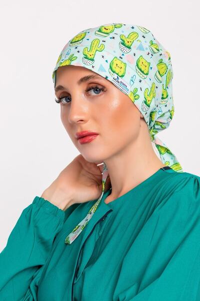 Nur Medikal Giyim Mutlu Kaktüs Desenli Tesettür Hemşire Bonesi Doktor Cerrahi...