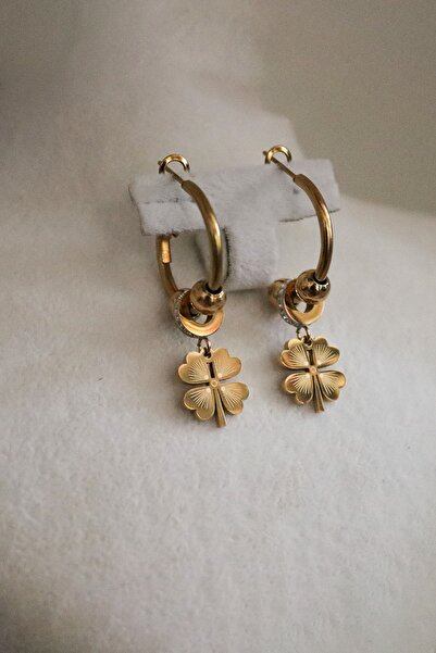 EUROMODA Yonca Tasarımlı Zirkon Taşlı Gold ve Gümüş Kaplamalı Çelik Sallantıl...