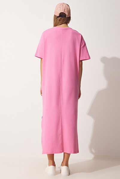Happiness İstanbul Női világos rózsaszín pamut nyári napi fésült pamut ruha UB00080