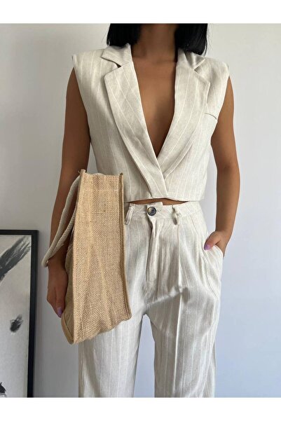 LA TINY Women's Linen Striped Vest Trousers Set