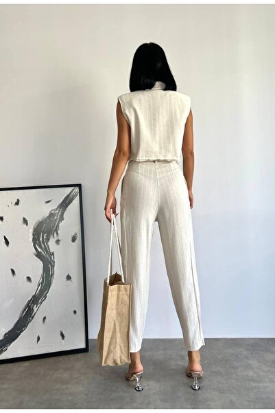 LA TINY Women's Linen Striped Vest Trousers Set