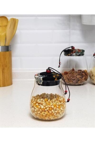 ACAR 350ml Renkli Kapaklı Cam Kavanoz Siyah