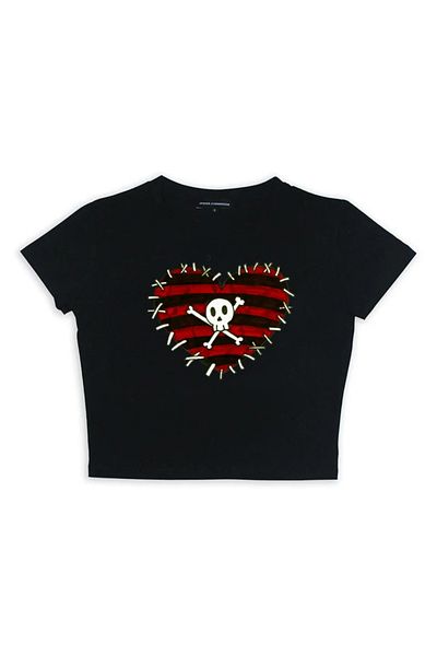 Touz Black Crop - Blunt Blunt Skull And Heart Printed