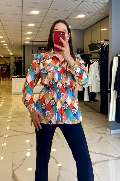 Vosse On Fashıon Kum Desenli Çıtçıtlı Cep Detaylı Beli Büzgülü Ceket