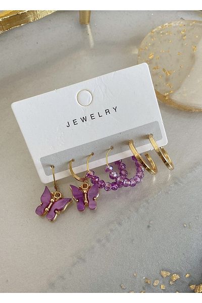 takıtarzım Lilac butterfly mother-of-pearl earrings set of 3