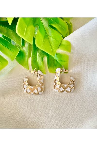 Atelier Çağla White Gold Square Design Earrings