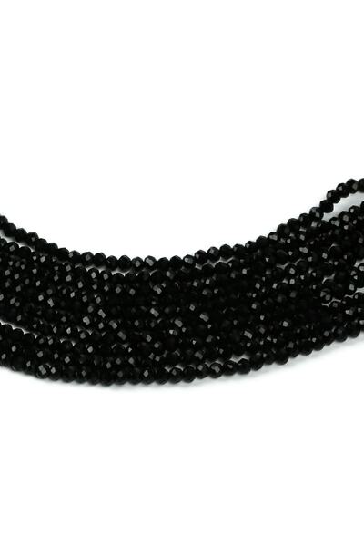 yfhobi 1 Dizi (40 CM - 90 ADET)- 4 Mm Yassı Kristal Cam Boncuk, Mat Siyah Ren...