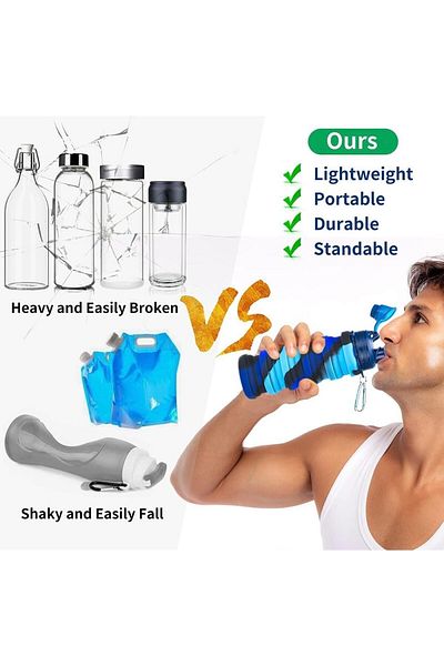 BLUE SİDE قارورة تحفيزية قابلة للطي للسفر سعة 500 مل و16 أونصة