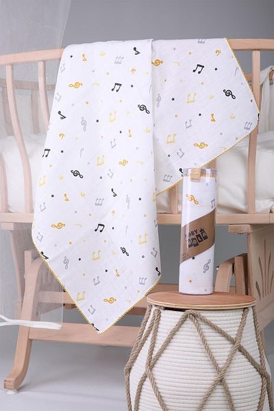 Babyhola Muslin Cover 85x90cm Musical Note Pattern Organic Gift Breastfeeding Bottom Opening Newborn Stroller Cover