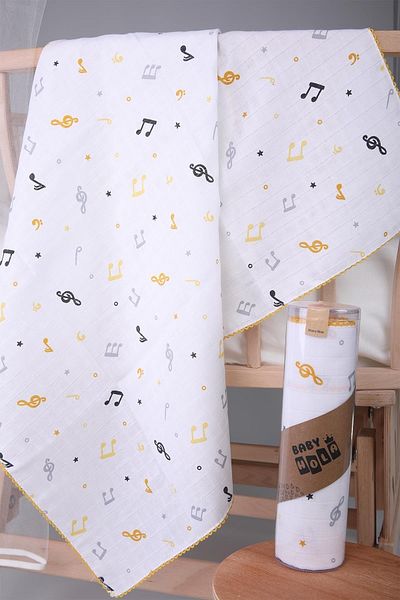 Babyhola Muslin Cover 85x90cm Musical Note Pattern Organic Gift Breastfeeding Bottom Opening Newborn Stroller Cover