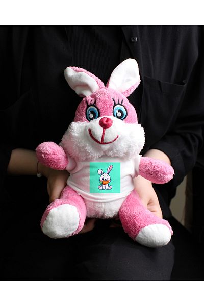vegahediye v vega Pink Color Plush Rabbit with Rabbit Printed T-Shirt 22cm
