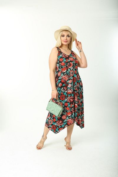 mezura tekstil Summer Strappy Combed Cotton Asymmetrical Cut Plus Size Dress