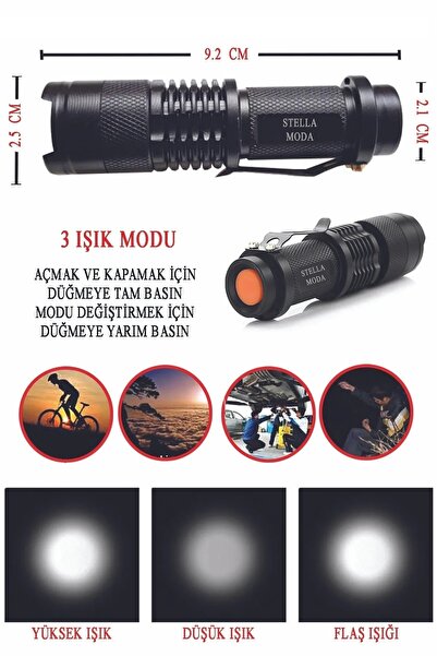 KAMASTAR Km-82 Metal Zoomlu Şarjlı Q5 Led El Feneri