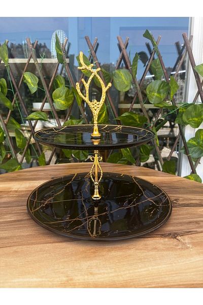 GÜRCÜGLASS نمط الرخام وعاء الحلوى ذو الطبقتين