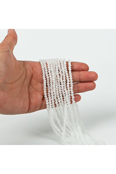 yfhobi 1 DİZİ (40 cm - 130 Adet) - 4 mm YASSI KRİSTAL CAM BONCUK, MAT BEYAZ R...