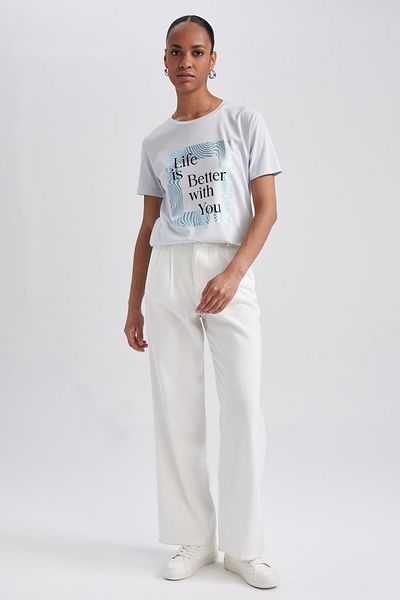 DeFacto Tricou cu mânecă scurtă, 100% bumbac, cu decolteu roșu, cu formă normală A9729ax23hs