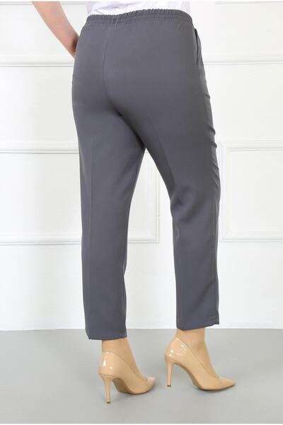 By Alba Collection Women's Gray Imported Dumbbell Large Size Trousers with Elastic Waist