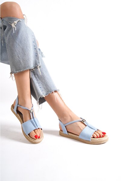 Moda Değirmeni Baby Blue Suede Women's Sandals BG1010-123-0005