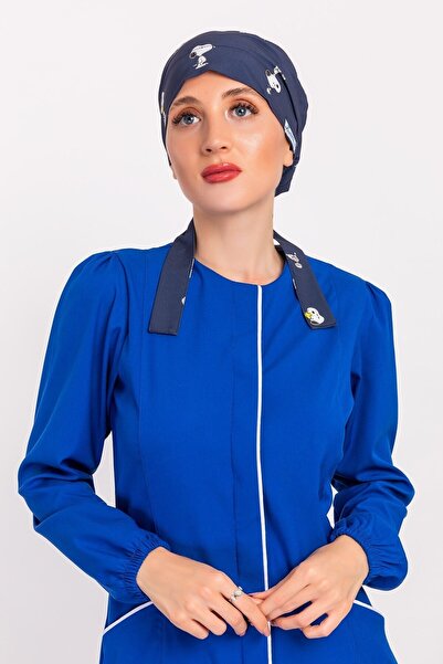 Nur Medikal Giyim Lacivert Snoopy Desenli Tesettür Hemşire Bonesi Doktor Cerr...