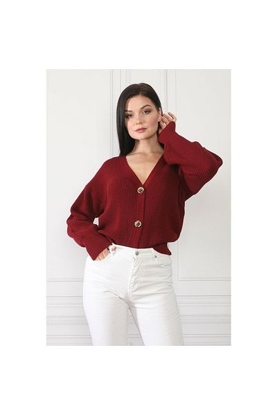FY Giyim Women's V-Neck Three-Button Knitwear Cardigan