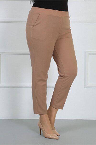 By Alba Collection Γυναικείο παντελόνι Tan Waist Full Elastic Lycra Scuba Crep Skinny Leg Plus Size
