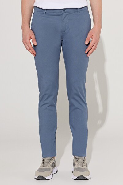 ALTINYILDIZ CLASSICS Men's Blue Slim Fit Slim-Fit Cotton Flexible Comfortable Dobby Trousers