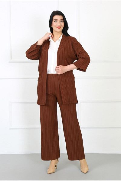 By Alba Collection Women's Tan Wrap Fabric Large Size Cardigan
