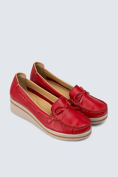 Deery Genuine Leather Red Daily Wedge Heel Women's Shoes