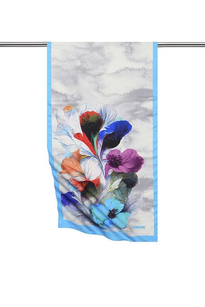 Bursa İpek Turquoise Poppy Pattern Silky Scarf
