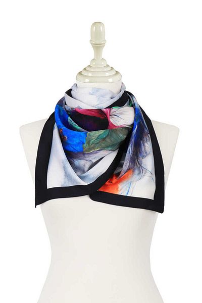 Bursa İpek Navy Blue Poppy Pattern Silky Scarf
