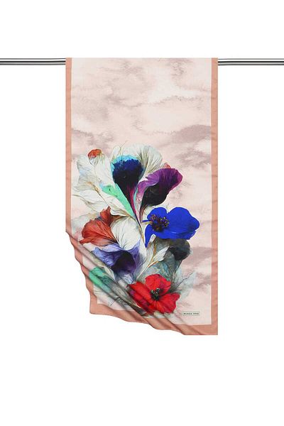 Bursa İpek Salmon Poppy Pattern Silky Scarf