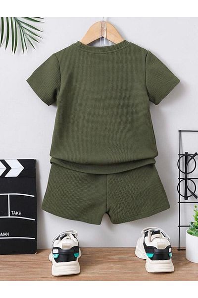 Bubito Waffle Visual Pocket Detailed Cotton Summer Baby Kids Shorts Set-Green