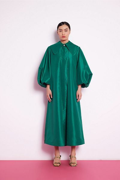 Nuum Design Balloon Sleeve Taffeta Dress Emerald Green