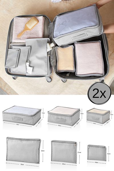 Serstil 2 Pieces - 6-Piece Suitcase Organizer Set - Gray Spotted