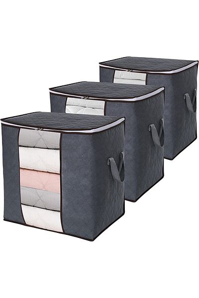 Serstil 3 Pieces - Quilted Storage Bag with Window Gray 50 X 45 X 30 Cm
