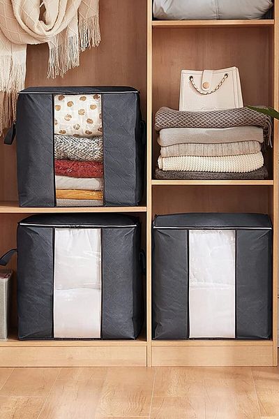 Serstil 3 Pieces - Quilted Storage Bag with Window Gray 50 X 45 X 30 Cm